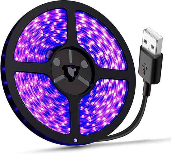 Foto: Uv lichtstrip 2m usb led zwartlichtstrip dc5v 390 400nm 3528 120led ip65 waterdichte superheldere led lichtstrip voor halloweenfeest fluorescerend dans en bodypaintpodium