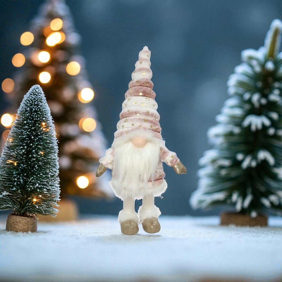 Kerstgnoom met verlichte neus 58cm - Roze - Kerstdecoratie