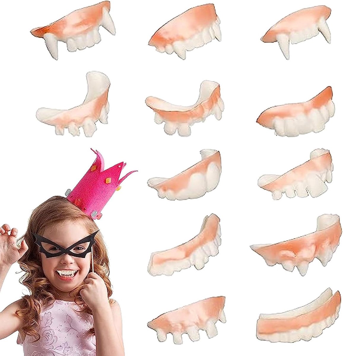 12 stuks nep vampiertanden | Rollenspel kunstgebitten, enge realistische kunstgebitten voor Halloween kostuumfeestjes, kinderfeestaccessoires - Exclusief voor Halloween