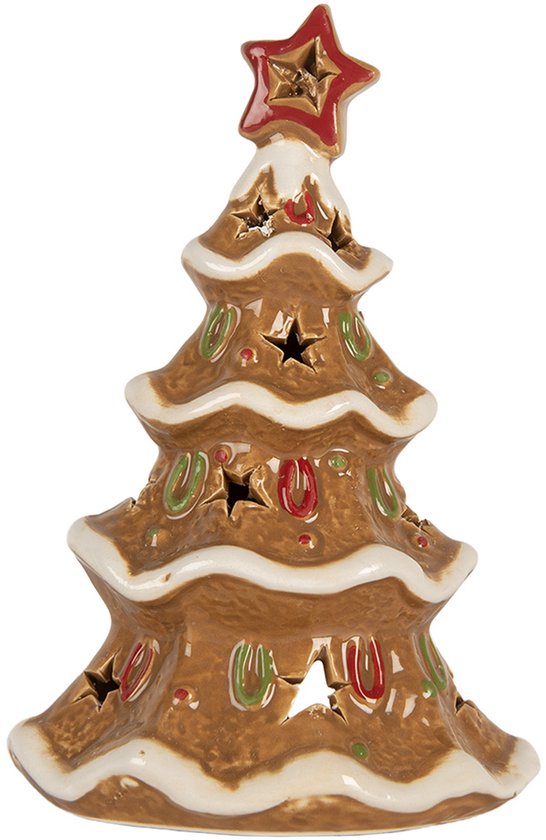 Clayre & Eef Waxinelichthouder Kerstboom 11x8x17 cm Bruin Keramiek