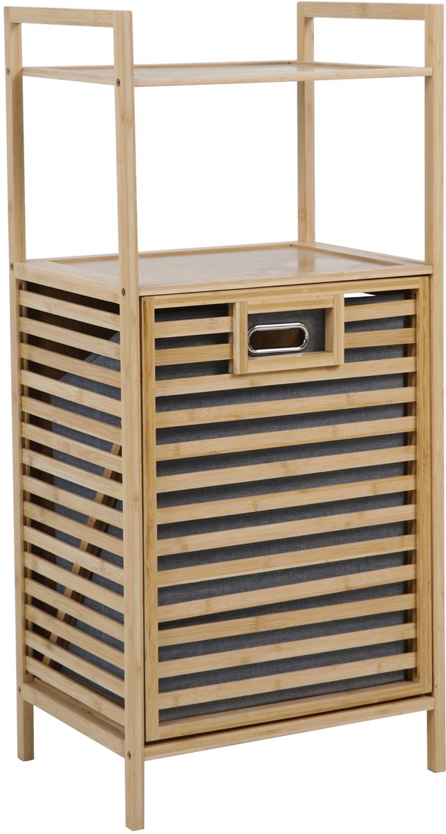 SVITA PUVI 2-in-1 badkamerplank - met wasmand, badkamerplank voor vuile was bamboe