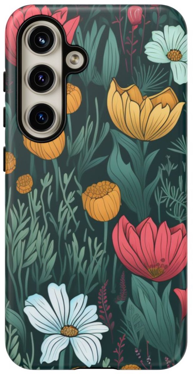 Handgetekend Bloemenweidepatroon – Telefoonhoesje Geschikt voor Samsung Galaxy S24