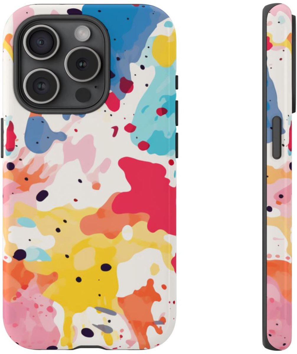 Kleurrijke Verfspatten Abstract Patroon – Telefoonhoesje Geschikt voor iPhone 15 Pro