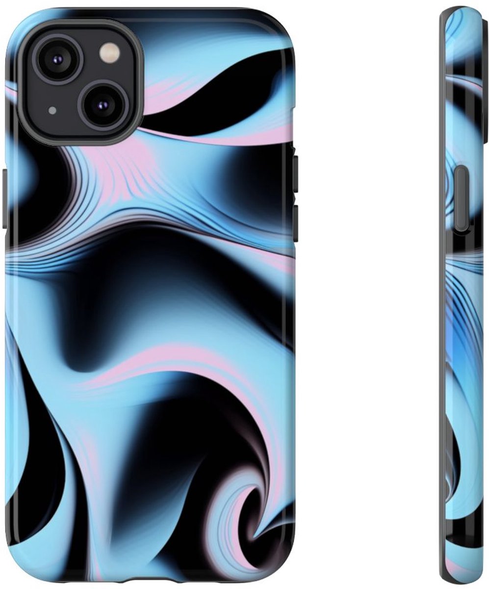 Blauw-Roze Abstracte Krullen – Telefoonhoesje Geschikt voor iPhone 14 Plus