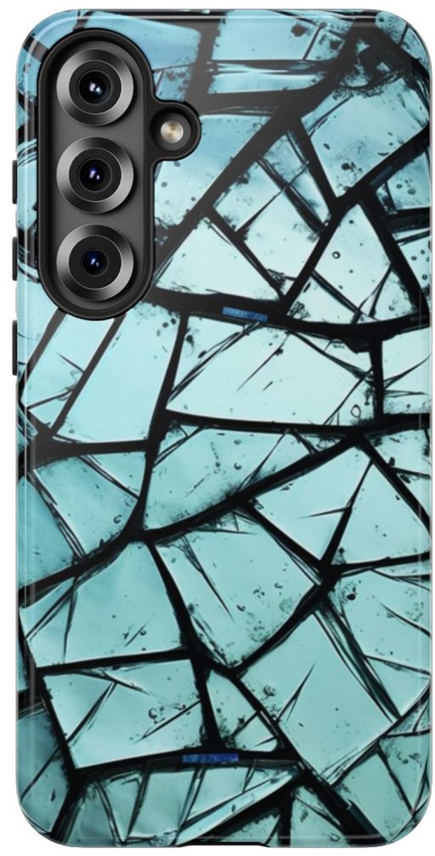 Blauw Gebroken Glaspatroon – Telefoonhoesje Geschikt voor Samsung Galaxy S25 Plus