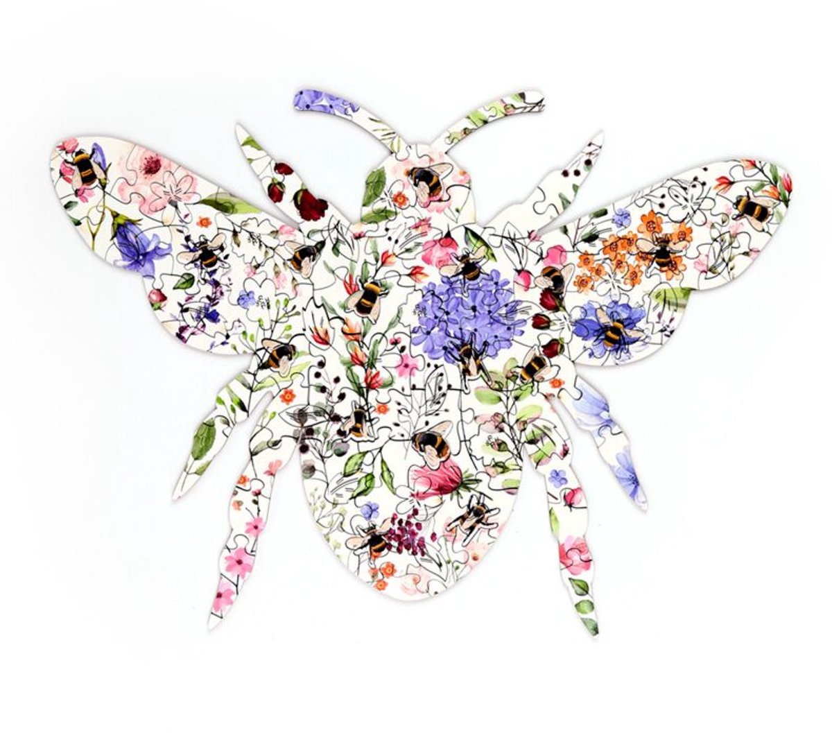 Nectar Meadows Bij – Houten Legpuzzel 130 Stukjes – Puzzel in Bij-Vorm – 31 x 41 cm – Natuur en Bloemen – Cadeau — cadeau in Spellen & Speelgoed - foto 2