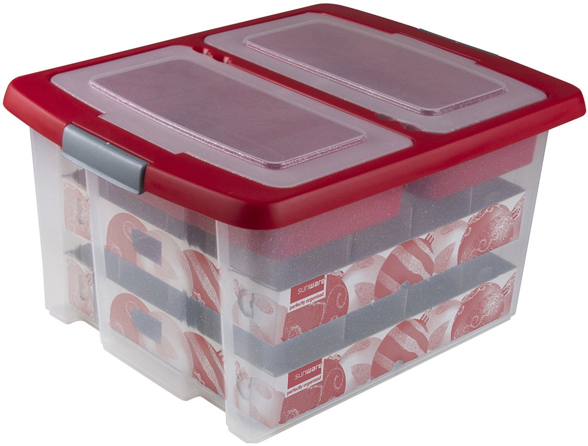 Sunware Nesta kerstballen opbergbox 32L - Voor 32 kerstballen - 48x36x24 cm Rood