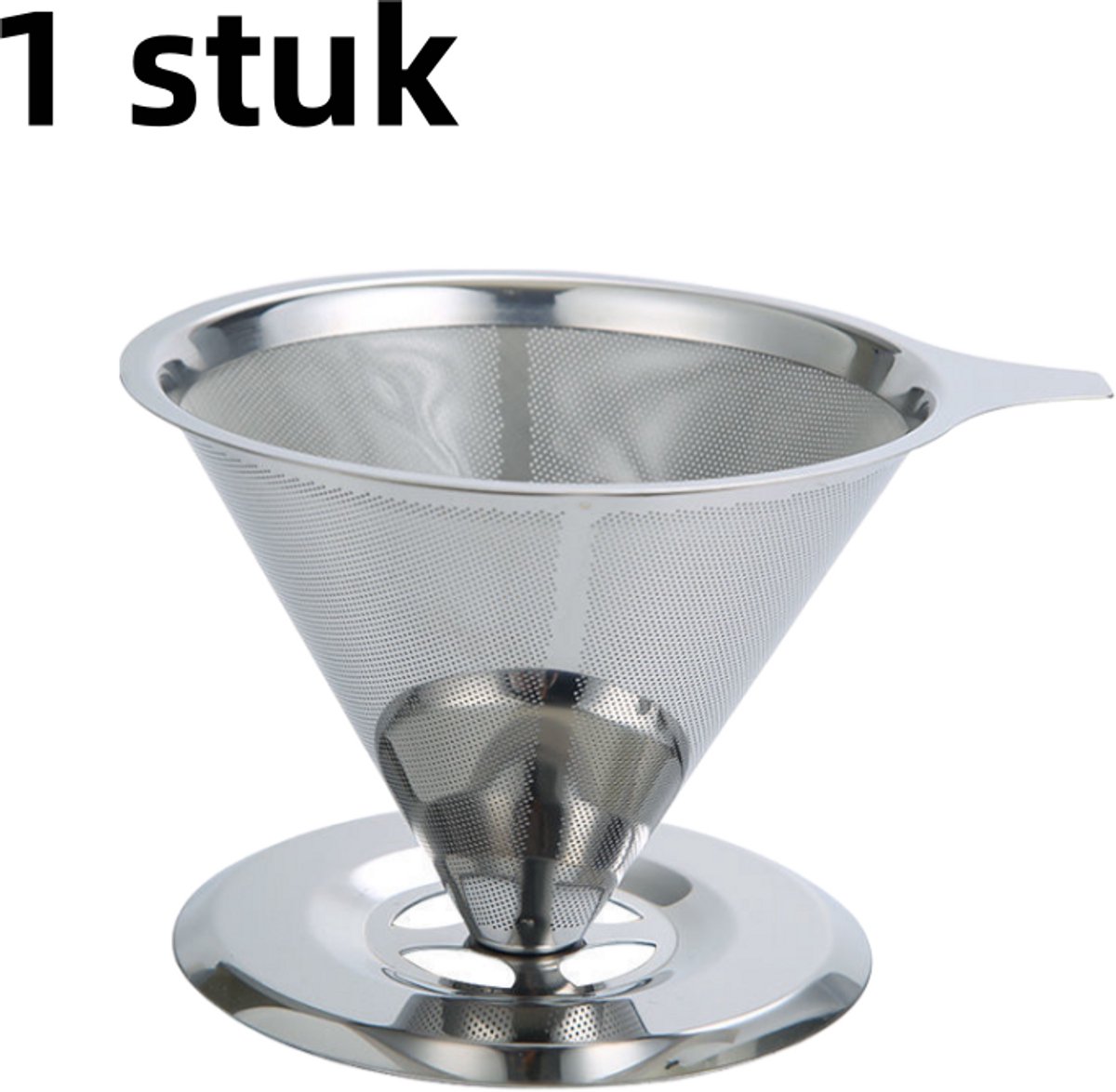 1-delig - Koffiefilter - RVS filter - Handmatige schenkfilter met ultrafijne trechter - Zilver