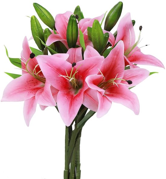 Kunstbloemen - Lelies - Real Touch - 5 Stuks - Decoratie voor Thuis Kantoor Tuin