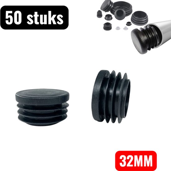 Foto: 50 stuks 32mm meubelstoppen kunststof buispluggen ronde pijp eindstoppen plastic buis afsluiters binnen en buiten buis dopjes voor meubels en constructie zwart