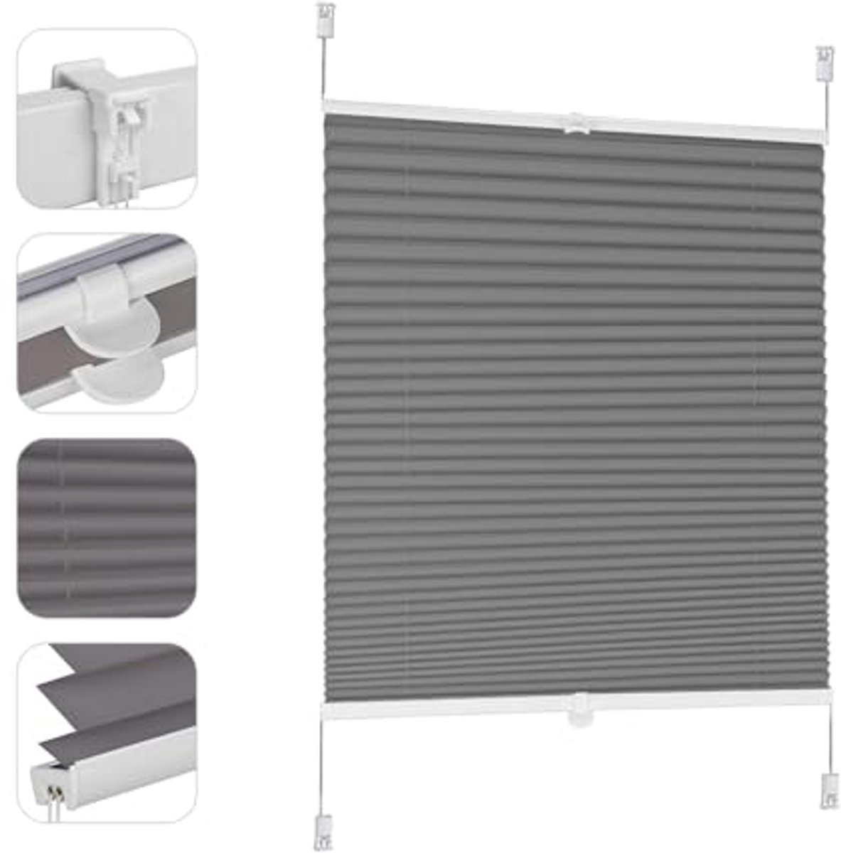 Plissé Verduistering Zonder Boren - Klembevestiging Jaloezie, OnDoorzichtig, 40 x 130 cm,