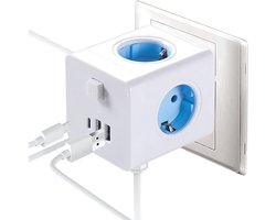 Power Cube Stekkerblok - 4-voudige kubus 2 USB + 1 USB-C - 7-in-1 meervoudige stopcontact - stekkerdoos met schakelaar