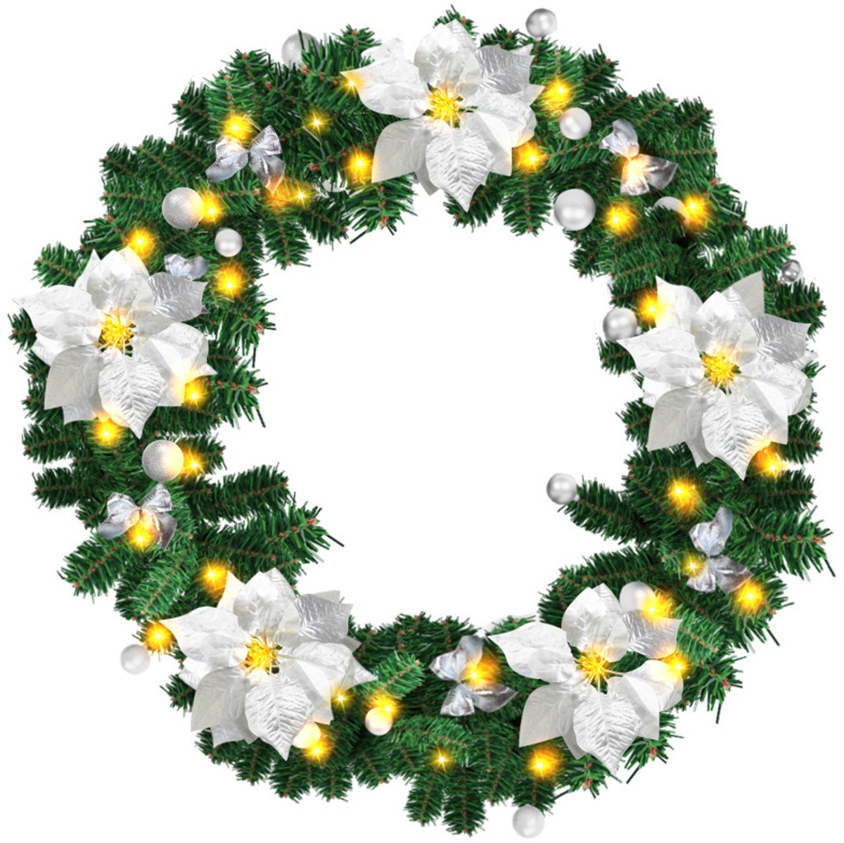 Kerstguirlande 2.7M Guirlande met verlichting Zwaardere kwaliteit Guirlande Kerstverlichting met zilver decoratief