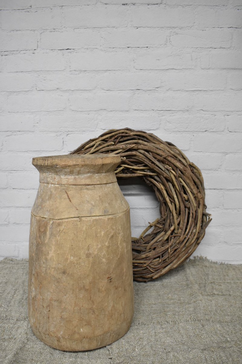 Nepalese houten grote pot H 42 cm - Authentieke hout pot / kruik / vaas - sober - robuust - landelijk - stoer (61)