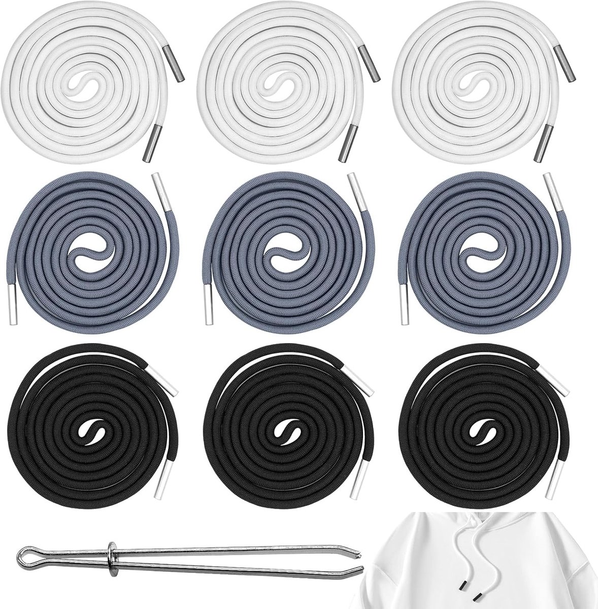 Pack of 9 Jogging Bottoms - Universele Trekkoord 130 cm - Metalen Koord Einden met Invoegen - Vervangingskoorden voor Jassen Hoodie Jogging Bottoms Broeken Sportbroeken (3 Kleuren)