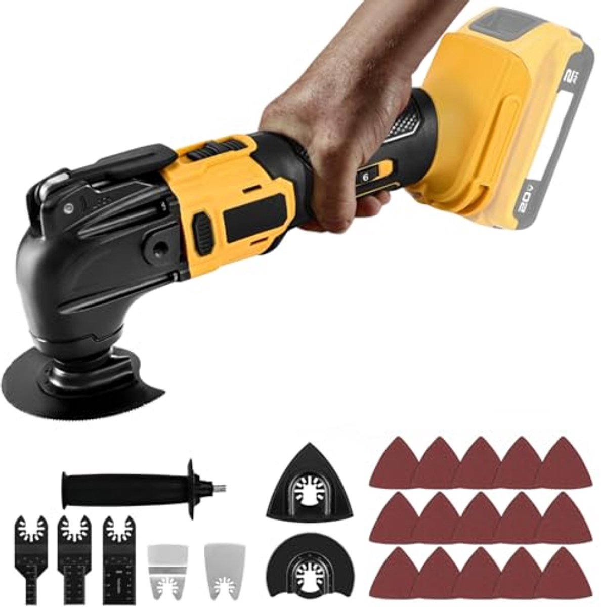 Multifunctioneel oscillerend gereedschap met 6 snelheden en 23 accessoires voor snijden, schuren en boren