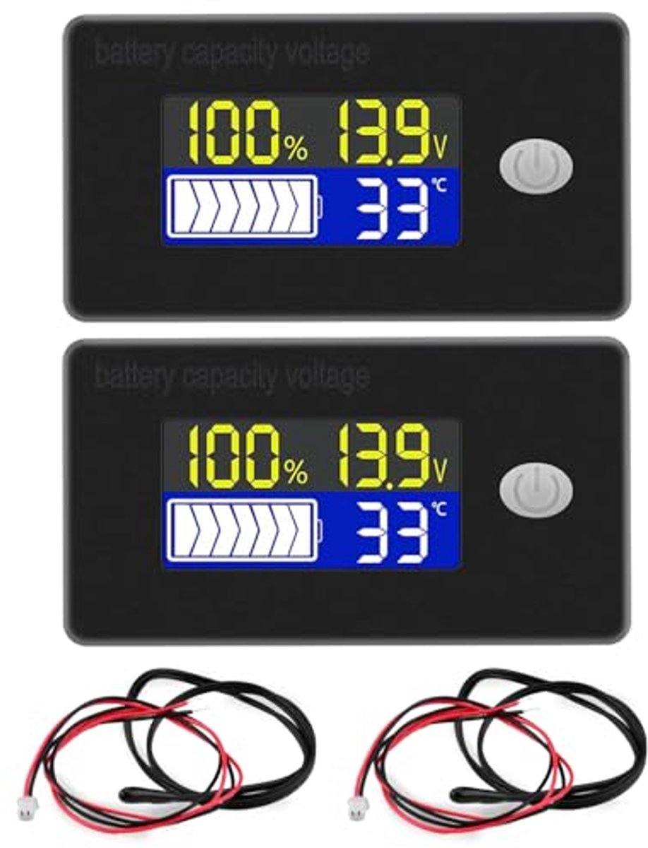 Batterijcapaciteit en Spanningsmeter met Alarm en Temperatuursensor voor 12V 24V 36V 48V 60V 72V