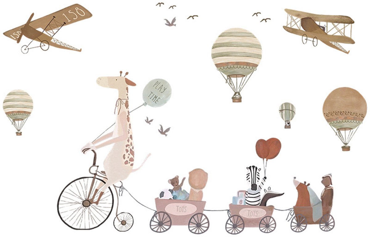 Wandsticker Giraf op Fiets XXL - Zelfklevende Dieren Muurdecoratie voor Kinderkamer - Grote Dieren Sticker voor Peuterkamer en Babykamer - Muursticker