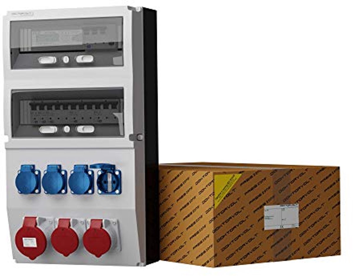 Bouwstroomverdeler 32A 2x16A 4x230V met Stroommeter en IP44 Bescherming