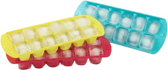 3x glaçons/bacs à glaçons en 3 couleurs vives 29 x 11 x 4 cm - Jaune, rose et bleu aqua - fabrication de glaçons