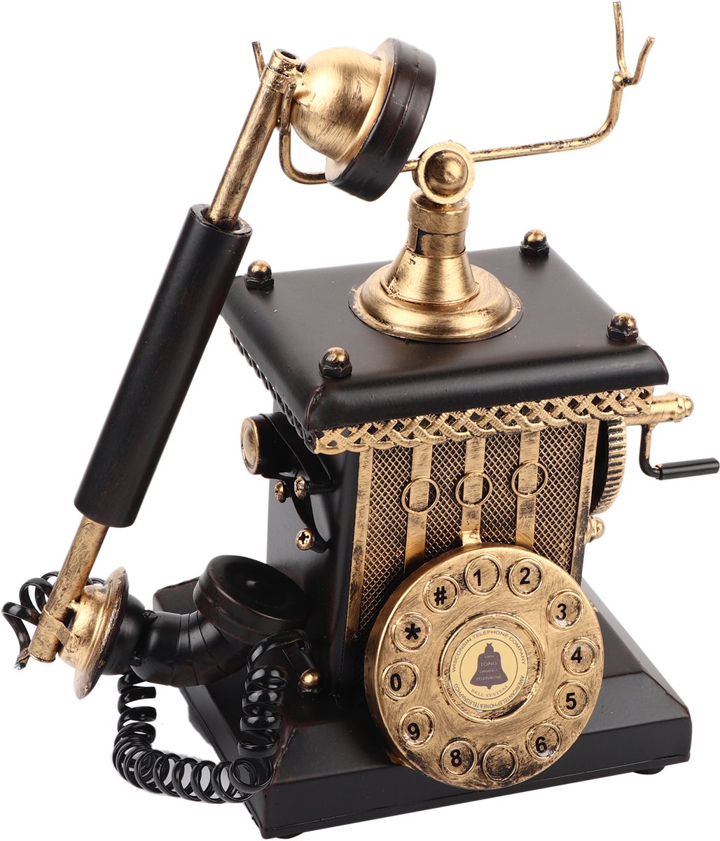JeiibrZui Antieke Telefoon - Vintage Telefoondecoratie - Handgemaakt Uit Ijzer Met Milieuvriendelijke Verf - 1 St - Retro Woonkamer Decor Zwart