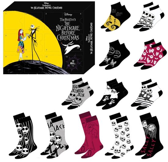 NightMare Before Christmas - Sokken in Cadeau Box - Geschenk Verpakking - 12 paar - Maat 35 - 41