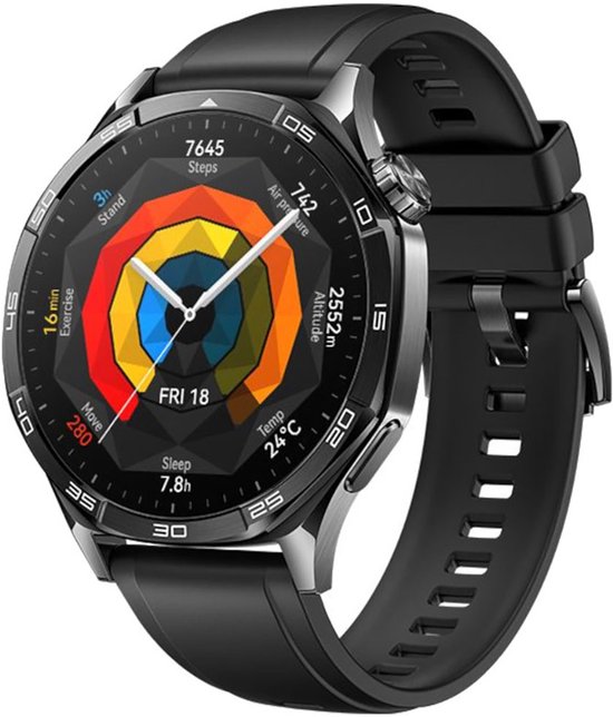 HUAWEI WATCH GT5 - 46mm - - Compatibel met iOS & Android - Zwart Fluoroelastomeer Horlogeband