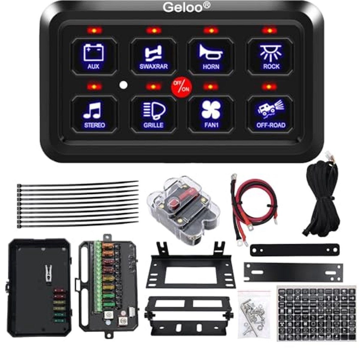 Universele Schakelpaneelkit met 8 Knoppen - 12V/24V, Automatisch Dimbaar, Waterdicht, Meerdere Kleuren