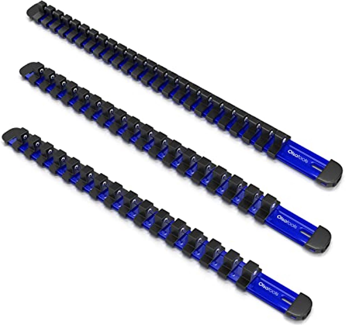 Set van 3 Aluminium Dopjeshouders met Vergrendelbare Eindkappen | Professionele Kwaliteit, 1/4-inch, 3/8-inch, 1/2-inch | Werkzeug Organizer