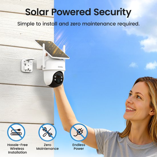 AOSU SolarCam D1 Classic Kit - 4 Beveiligingscamera's met 2K Resolutie - 360° Zicht & AI Tracking van Aosu — afbeelding 3