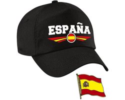Spanje Espana supporters verkleed setje - baseballcap print zwart - colbert pin broche vlag - volwassenen - sport - Spain