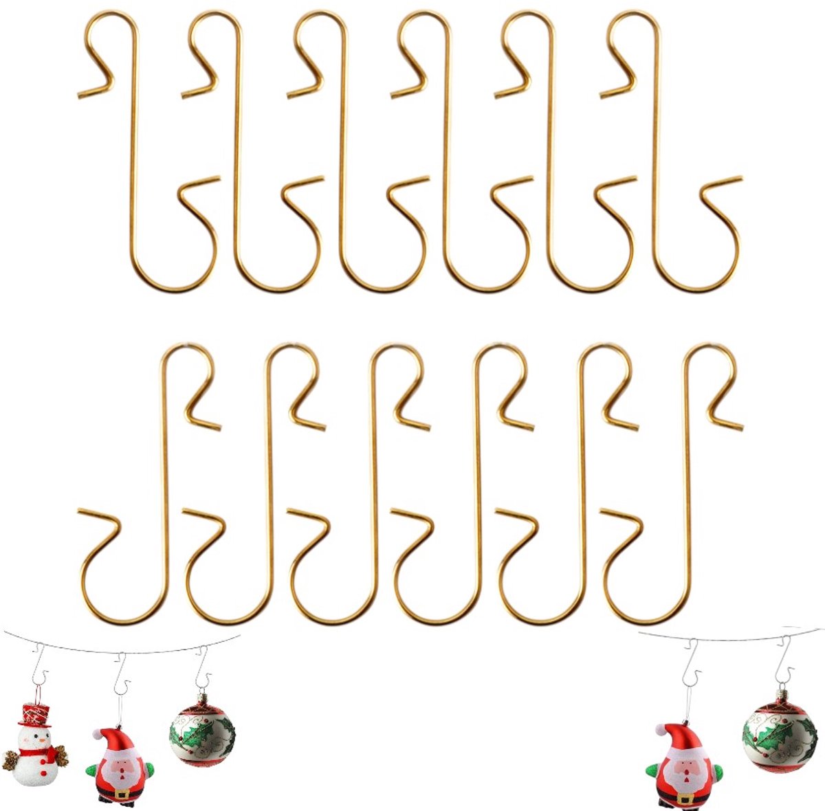 12 stuks - Kerstdecoratie S-haak - Kerstbal Kerstboom S-haak - Kerstsok S-haak - 30 mm - Goud - Hoogwaardige kerstdecoratiehaak voor kerstboomversieringen - Kerstdecoratiehaak Klein met kerstversiering