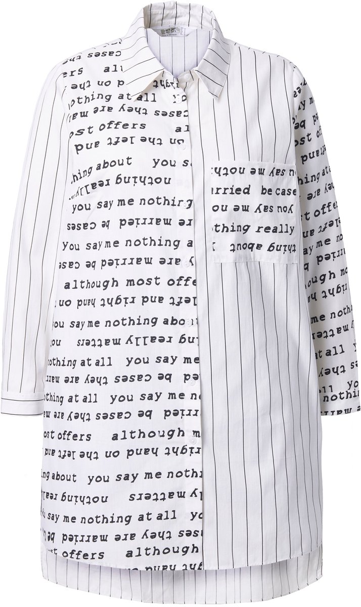 Angel of Style - Dames - Lange overhemdblouse oversized tekst/strepen - Sneeuwwit - Maat 52