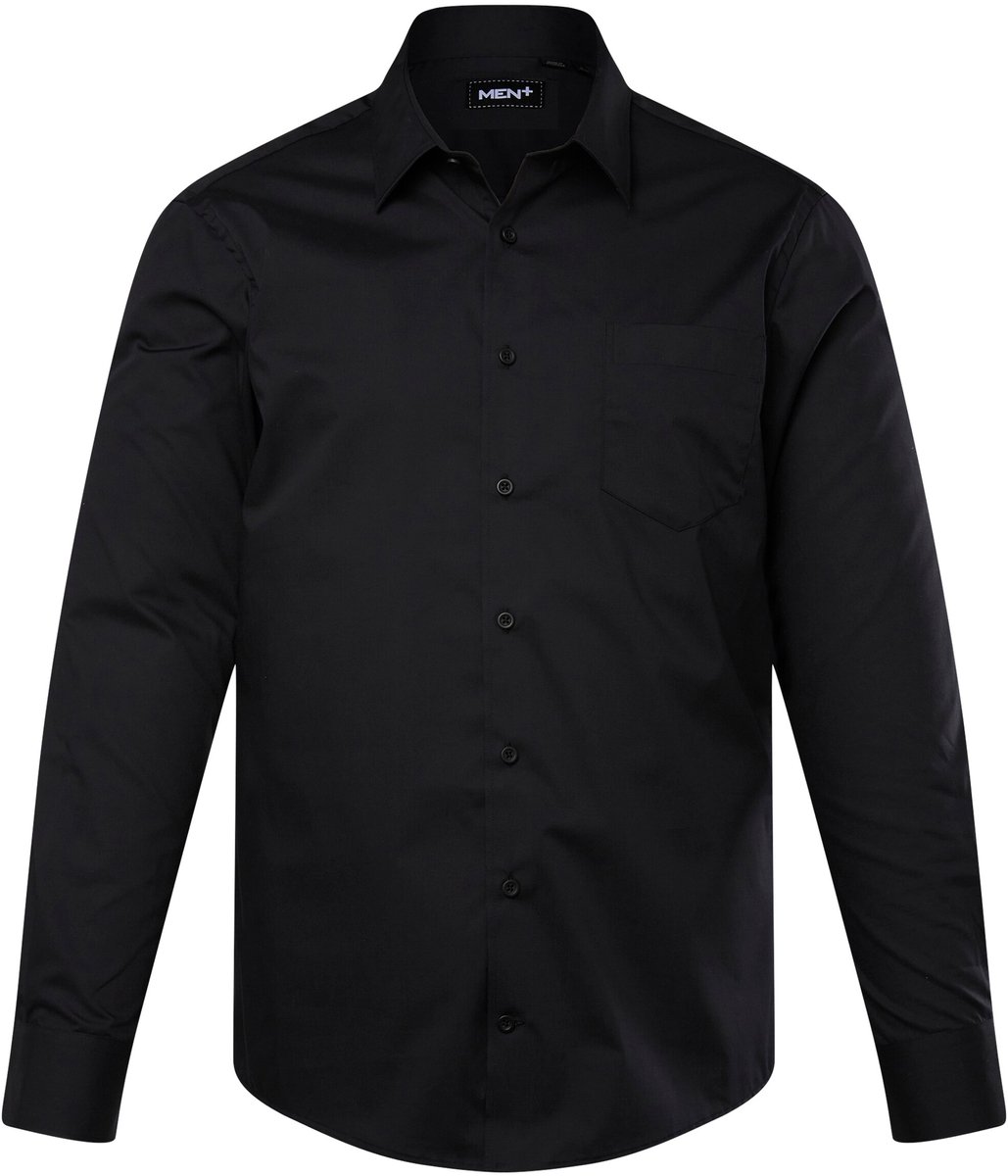 Men Plus - Heren - Businesshemd lange mouwen Easy Care Kentkraag Comfort Fit - Zwart - Maat L