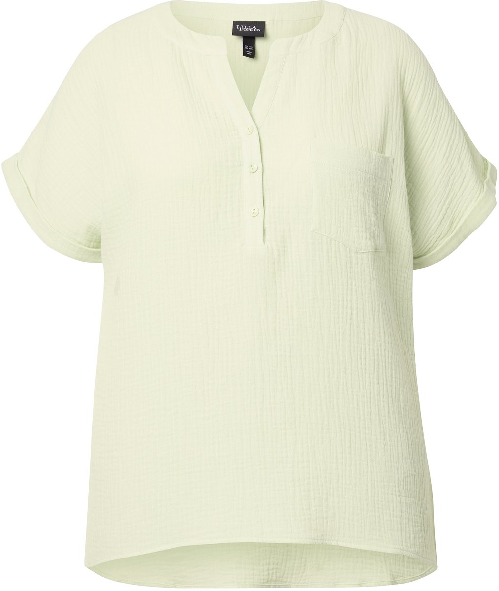 Ulla Popken - Dames - Mousseline blouse oversized tuniekhalslijn halve mouwen - Pistache - Maat 46+