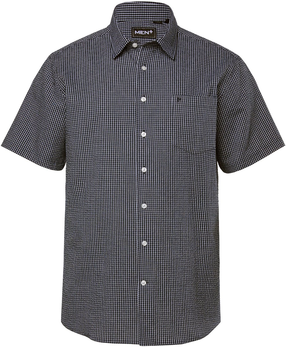 Men Plus - Heren - Geruit overhemd korte mouw kentkraag seersucker comfort fit - Navy blauw - Maat 3XL