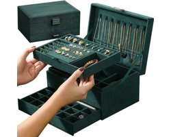 Soulima Sieradenkist - groen - suède - incl. sleutel - 11 x 24 x 17 cm - organizer - sieradenbox
