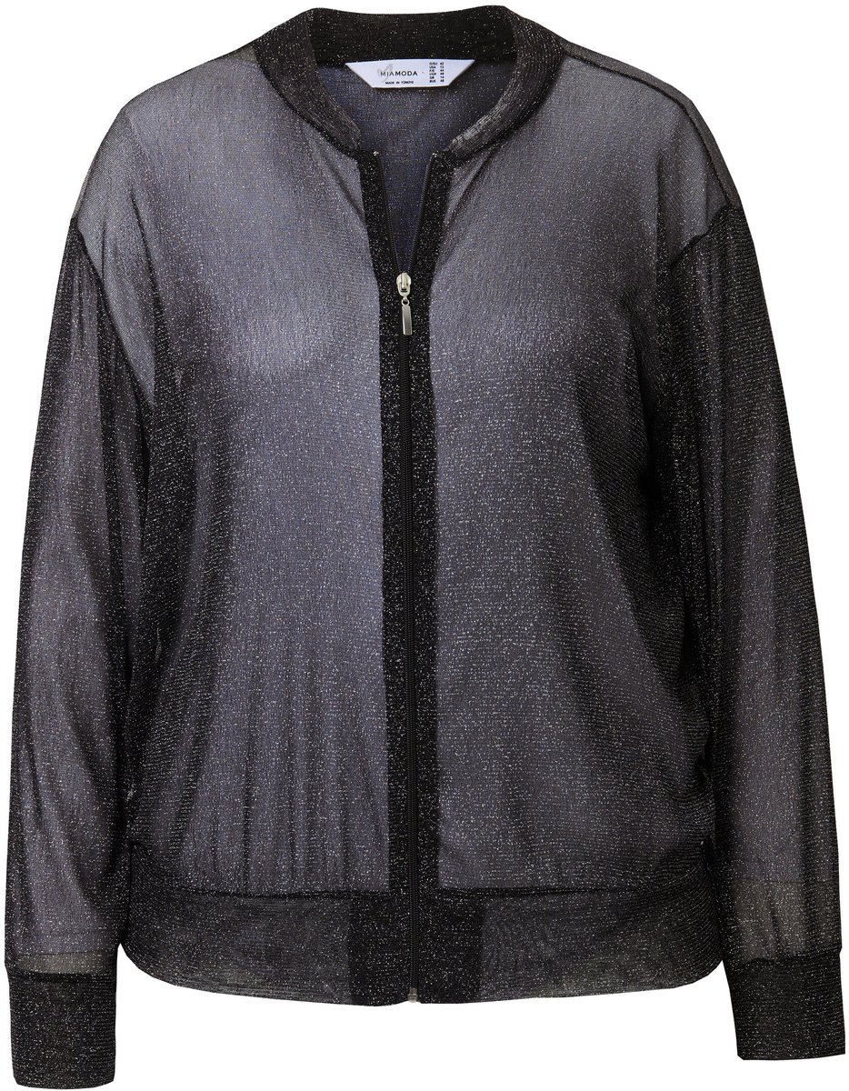 MIAMODA - Dames - Blouson mesh met glitters lange mouw - Zwart - Maat 50