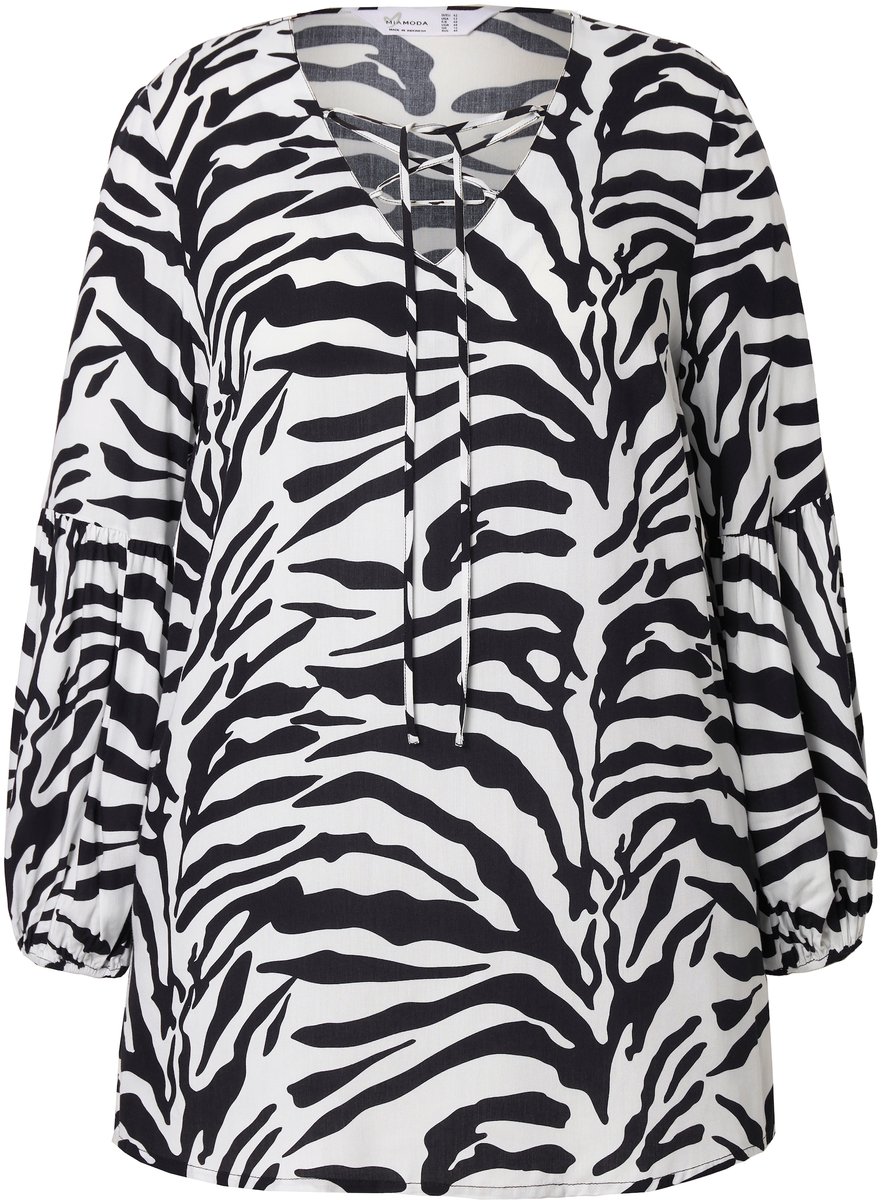 MIAMODA - Dames - blouse A-lijn golvende strepen lange ballonmouwen - Zwart - Maat 52