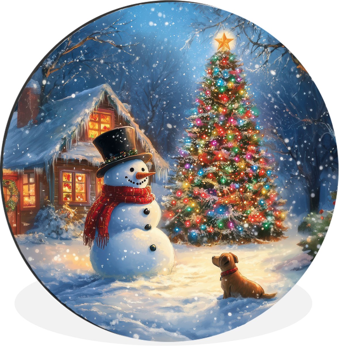 WallCircle Wandcirkel - Muurcirkel - Kerstwonder - Winteravond - Kleurrijk - Aluminium - Dibond - 30x30 cm - Binnen en Buiten