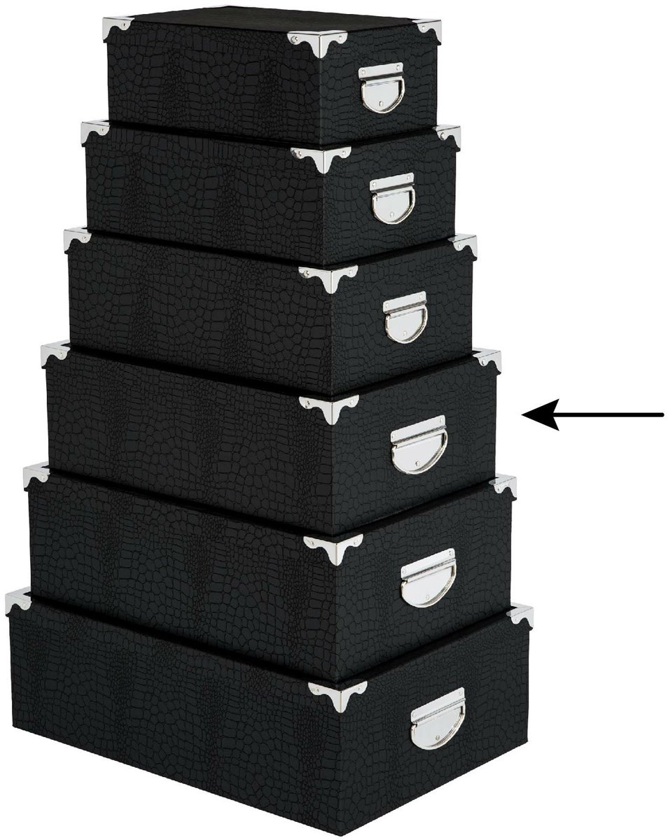 5Five Opbergdoos/box - 2x - zwart - L40 x B26.5 x H14 cm - Stevig karton - Crocobox