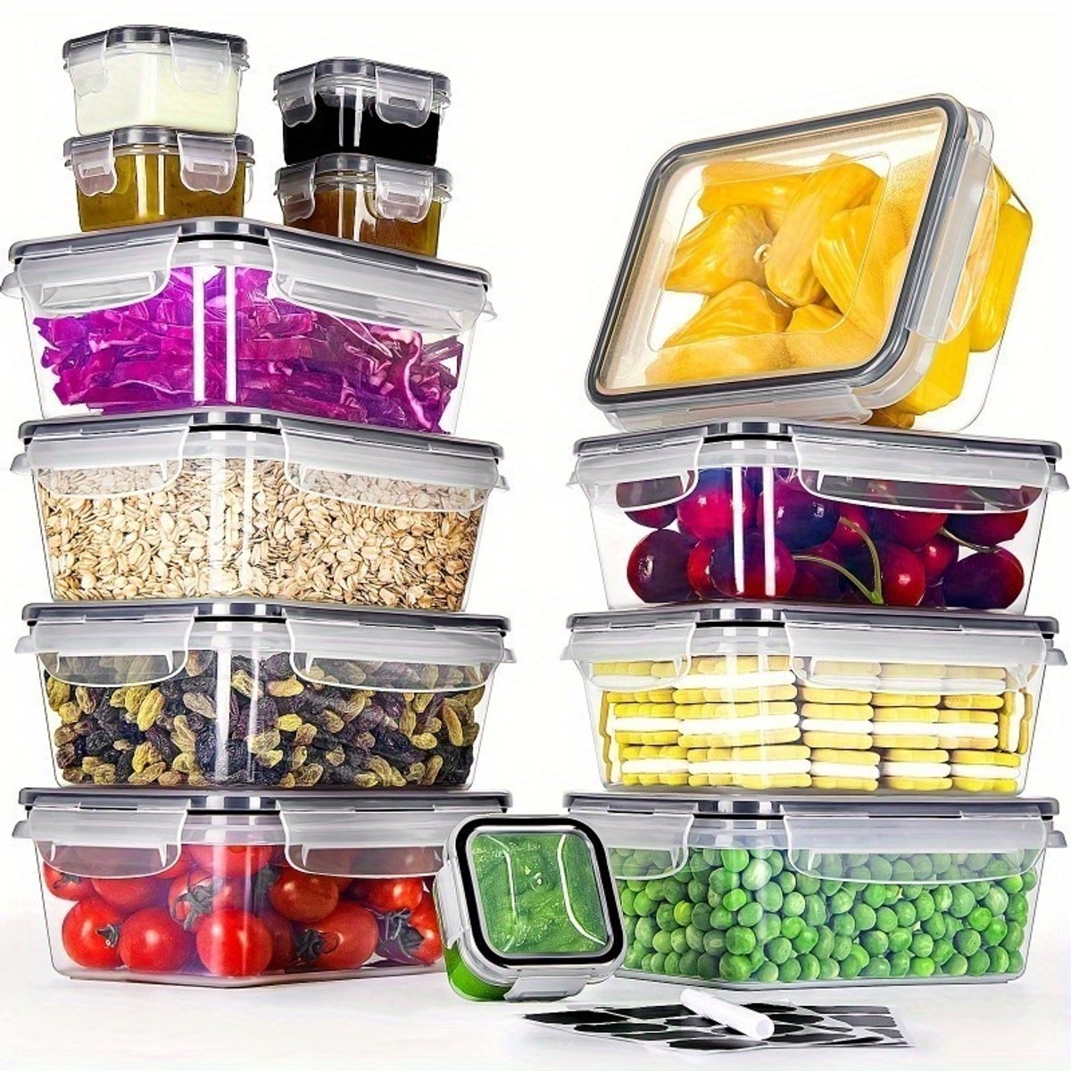 Luchtdichte Voedselopslagcontainer Set van 13 , met deksel - herbruikbaar meal prep containers - BPA-vrije plastic rechthoekig stapelbaar Opbergbox