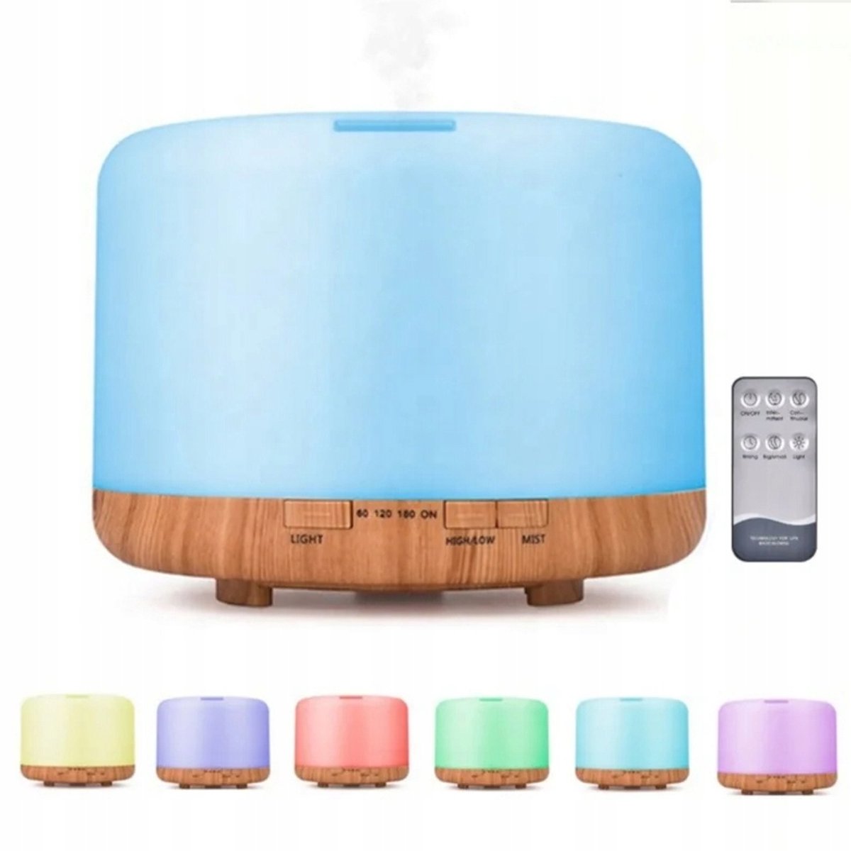 Aroma Diffuser – 500ml Luchtbevochtiger & Aromadiffusers met 7 LED Licht-opties & Afstandsbediening – Rustgevende Geurverspreider Vernevelaar – Aromatherapie Aromadiffusers - etherische olie Verdamper Verstuiver