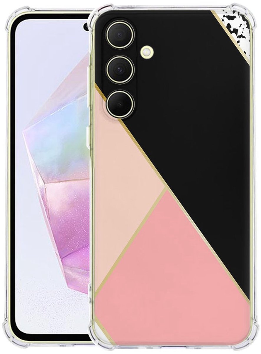 Samsung Galaxy A56 Hoesje - Zwart Roze Vormen TPU Antishock