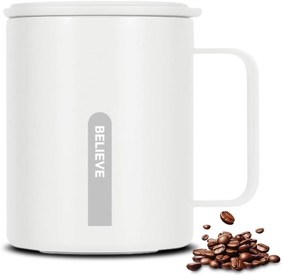 Thermos Koffiemok - RVS - 400 ml - Dubbelwandig - Met Handvat en Glijdend Deksel - Warmtebehoud