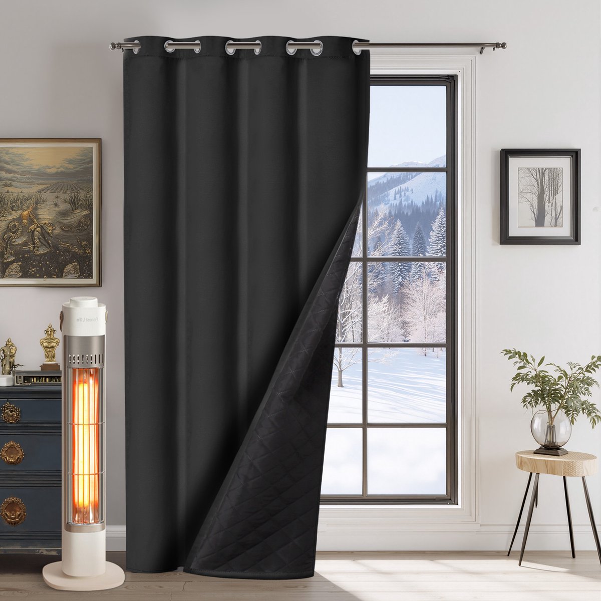 Qelus Verduisterende Gordijnen - Kant en Klaar Gordijn - Dikke Verduisterende Thermische Gordijnen - 1 stuk Voor Een Lekker Warme & Stille Woonkamer/Slaapkamer- B132 X H244 cm (Zwart) Zwart,1 stuk