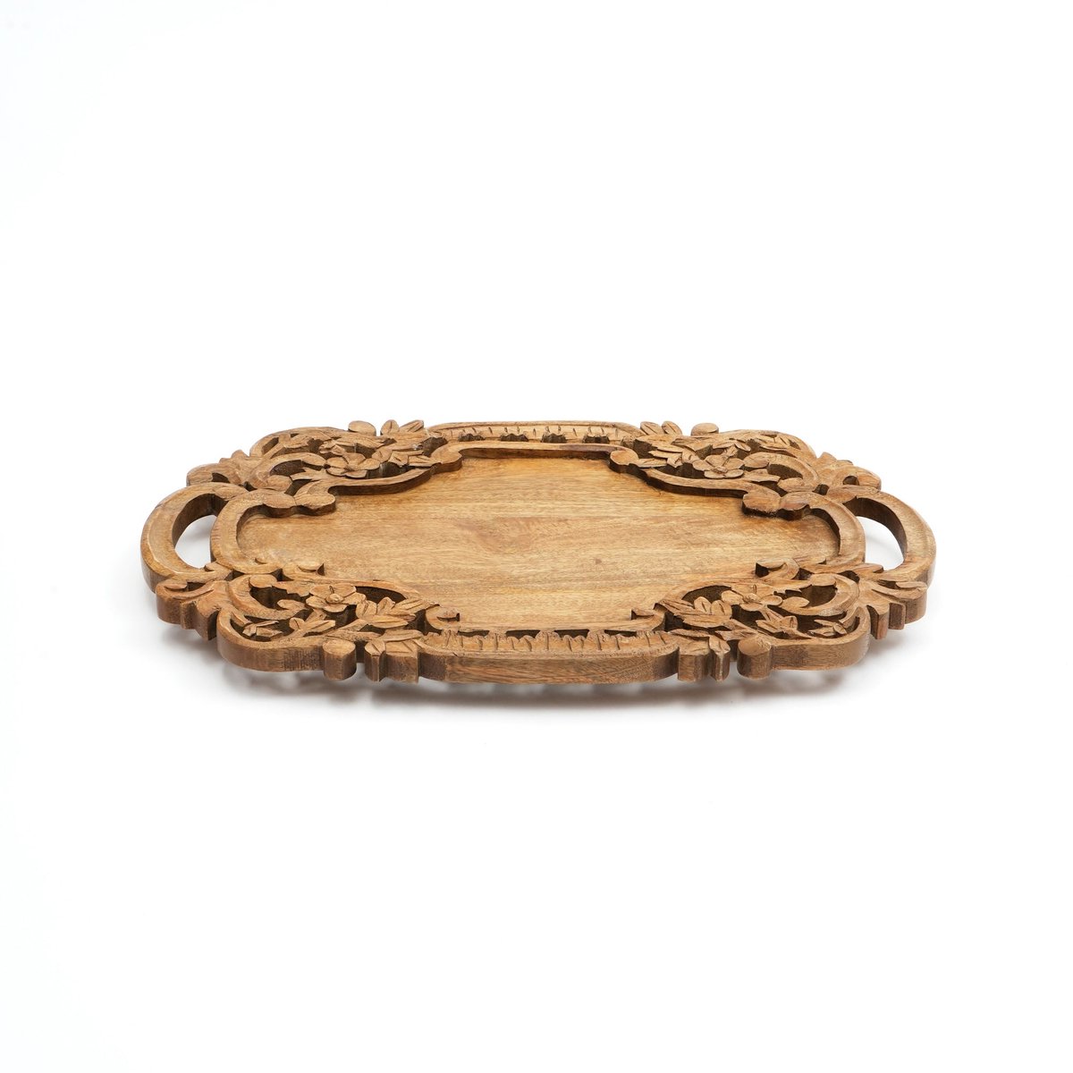 Handcrafted Black Adirondack Carved Wood Serving Tray - Rustic Decorative Wooden Tray with Handles - Farmhouse Decor