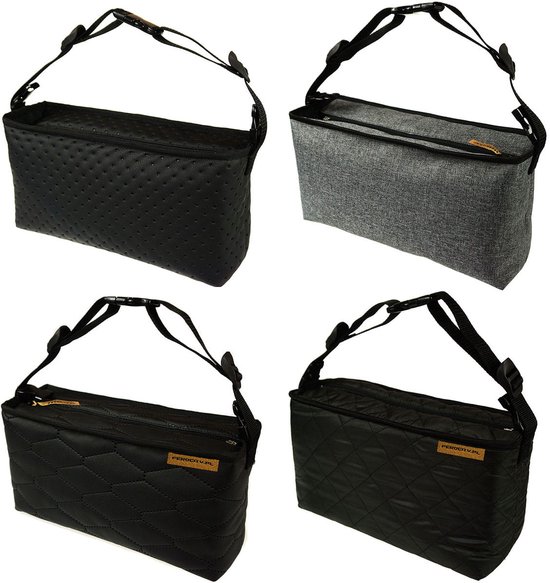 FEROCITY - Buggy kinderwagen organizer Universele tas Kinderwagenhaak - Leer - Gewatteerd - Zwart — afbeelding 2