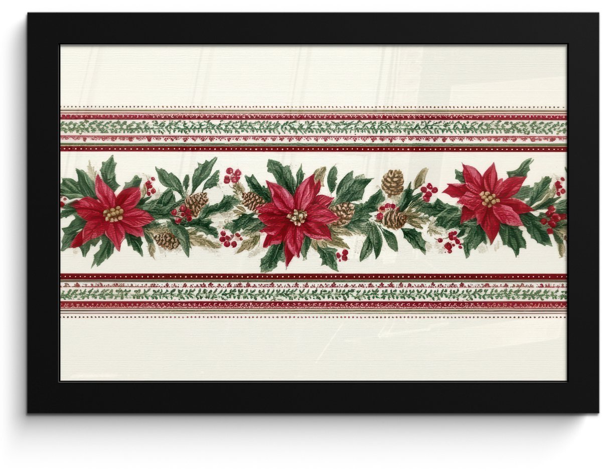 FrameYourWall Poster in lijst - Fotolijst 30x20 cm - Posters - Kerststrook - Pointia - Rood - Groen - Posterlijst zwart - Decoratie - Wanddecoratie woonkamer - Muurdecoratie slaapkamer - Kerstversiering - Kerstdecoratie voor binnen - Kerstmis Kerststrook - Poinsettia - Rood - Groen