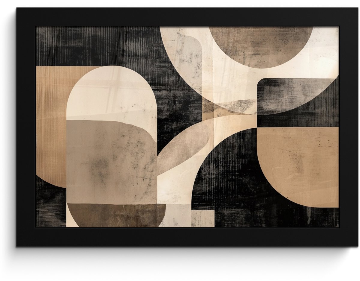 FrameYourWall Poster in lijst - Fotolijst 30x20 cm - Posters - Abstract - Vormen - Modern - Beige - Posterlijst zwart - Decoratie - Wanddecoratie woonkamer - Muurdecoratie slaapkamer